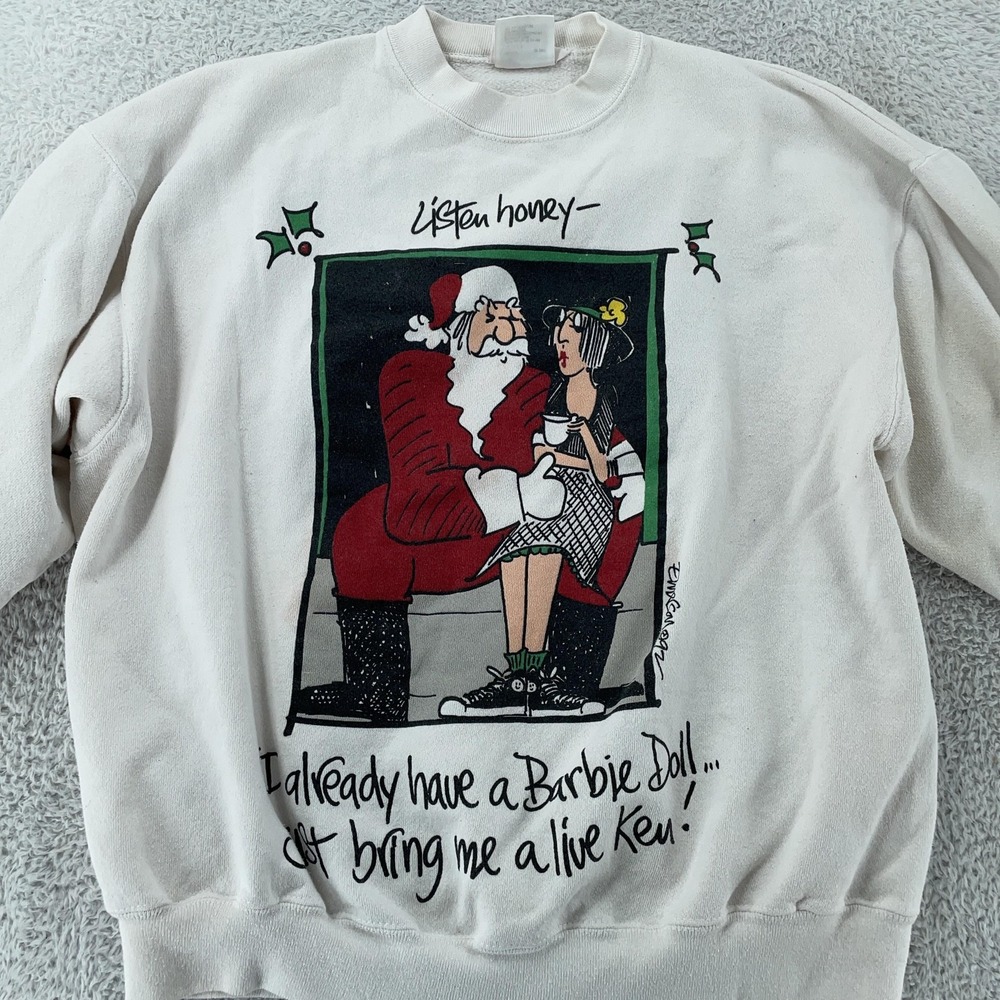 Vintage Listen Honey Bring Me Live A Ken Sweatshirt Large Santa Barbie Xmas 90s
